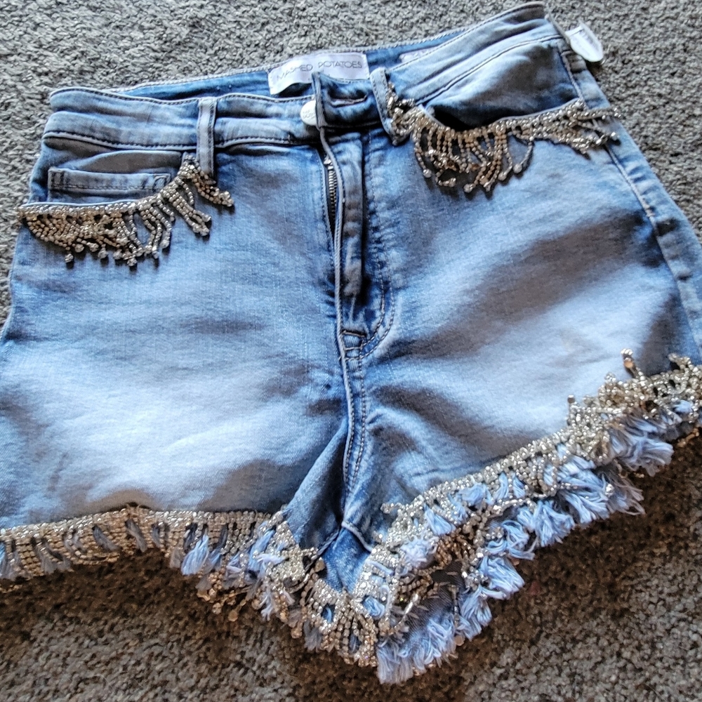 Mashed Potatoes Denim Shorts with Bling -28